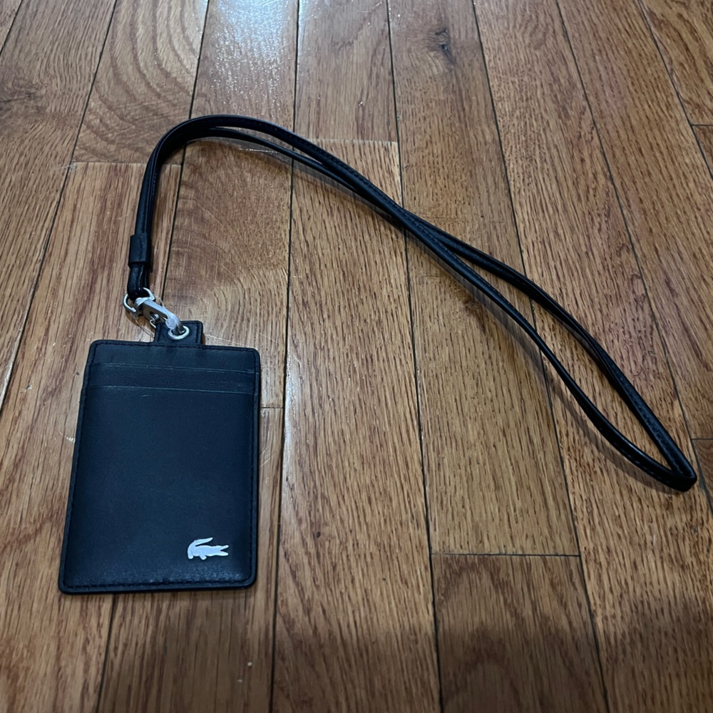 LACOSTE Leather Card Holder with Lanyard